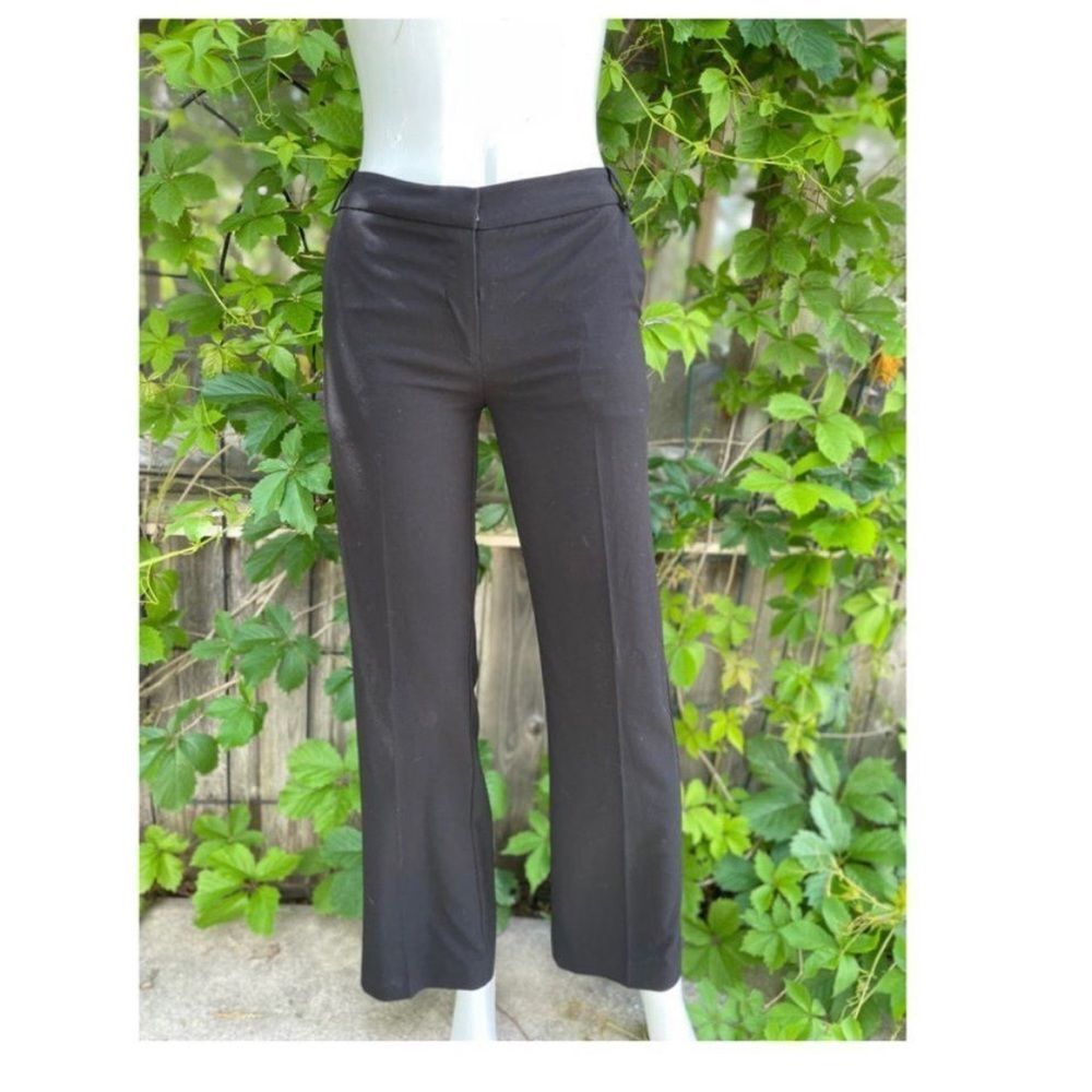 Y2K George Black Trousers Low Rise Flare Straight Leg Flat Front Slacks Sz 4P